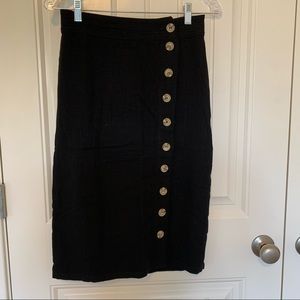Black Button Midi Skirt